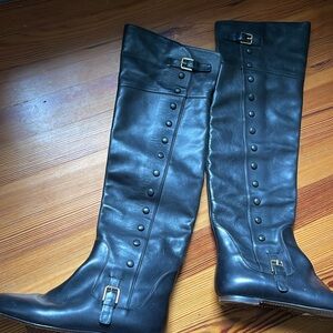 Like Versace Italian Black Leather Flat boots size 38